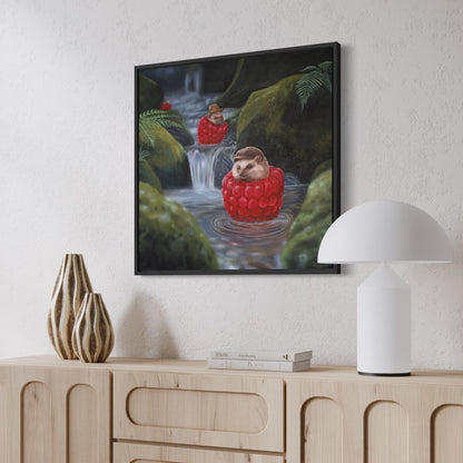 Igelkottar i hallonbåtar - inramad canvas print