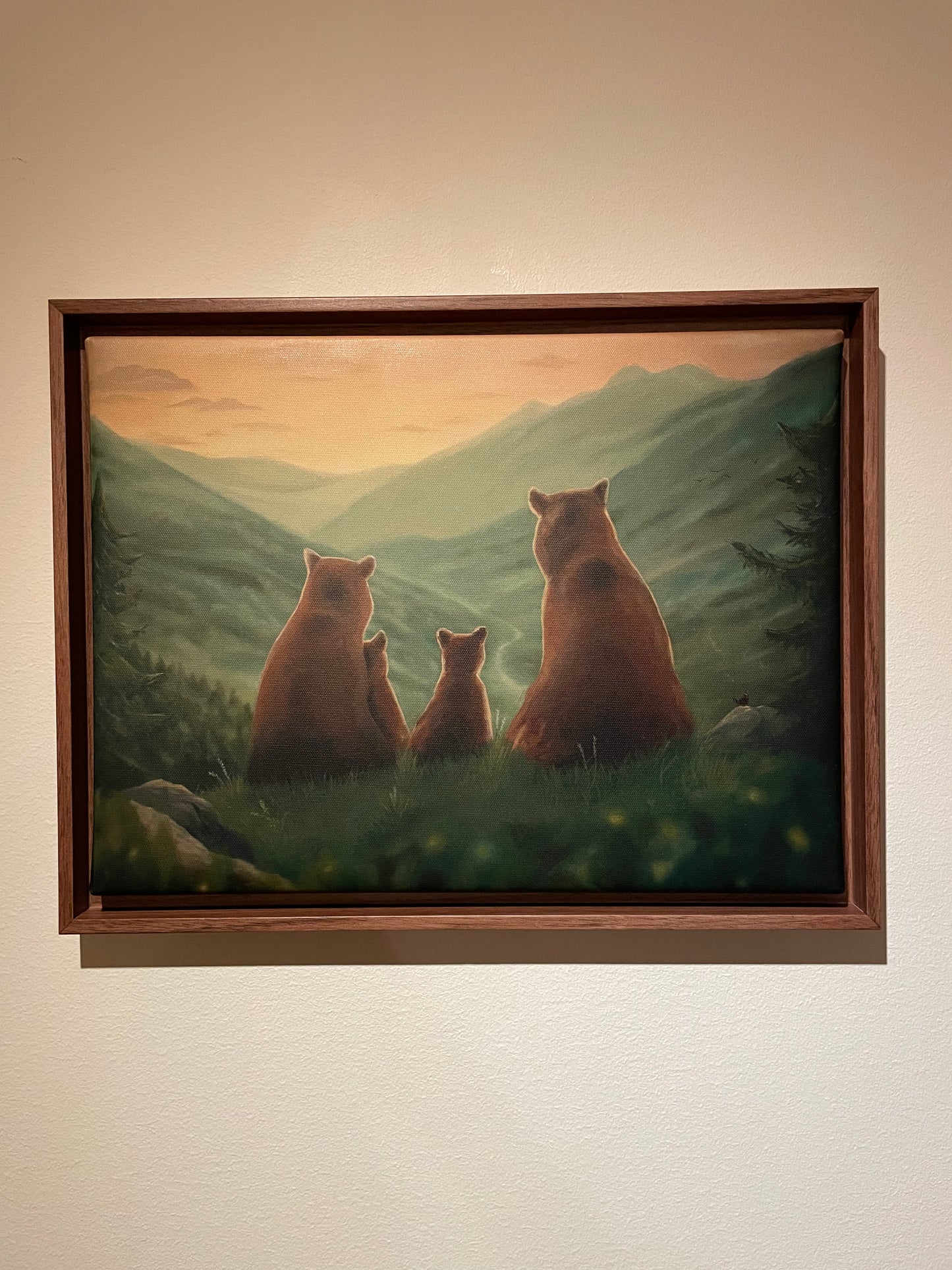 Björnfamilj i solnedgången - Inramad canvas print